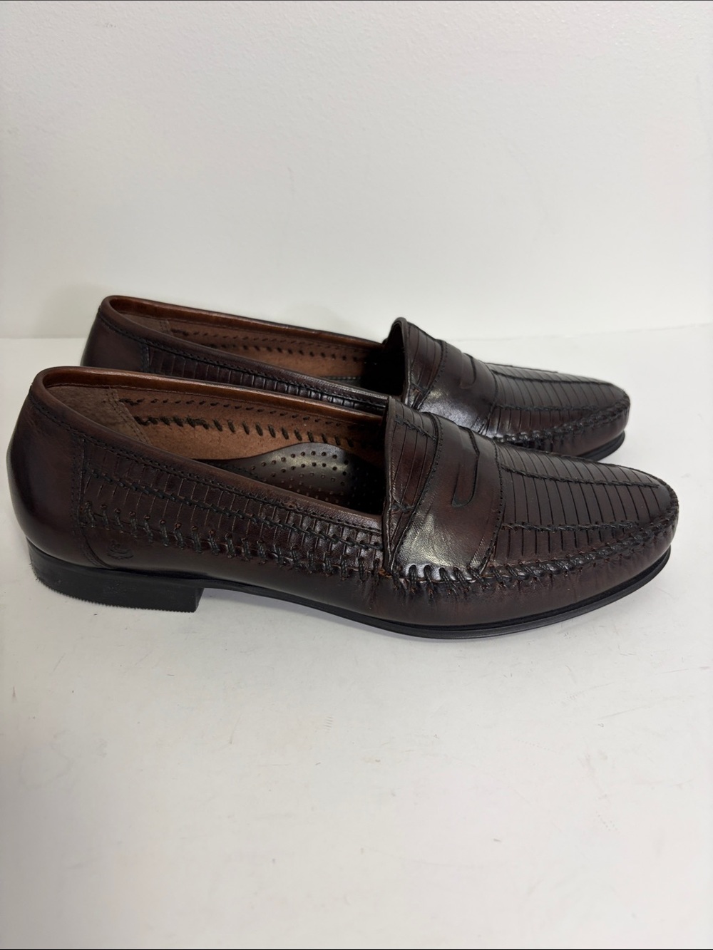 G.H. Bass & Co. Dark Brown Leather Woven Penny Loafers